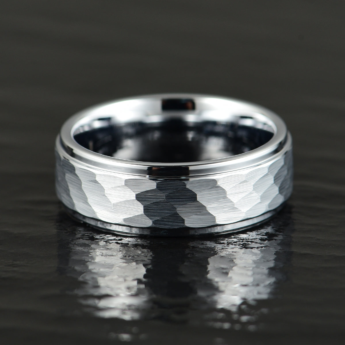 Hammered White Tungsten Men's Wedding Band 8MM - PRISTINE RINGS