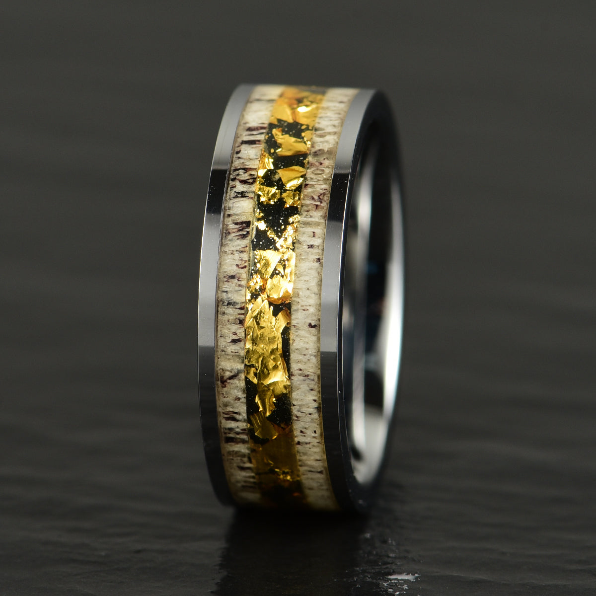 Tungsten Gold Foil Antler Men's Wedding Band 8MM