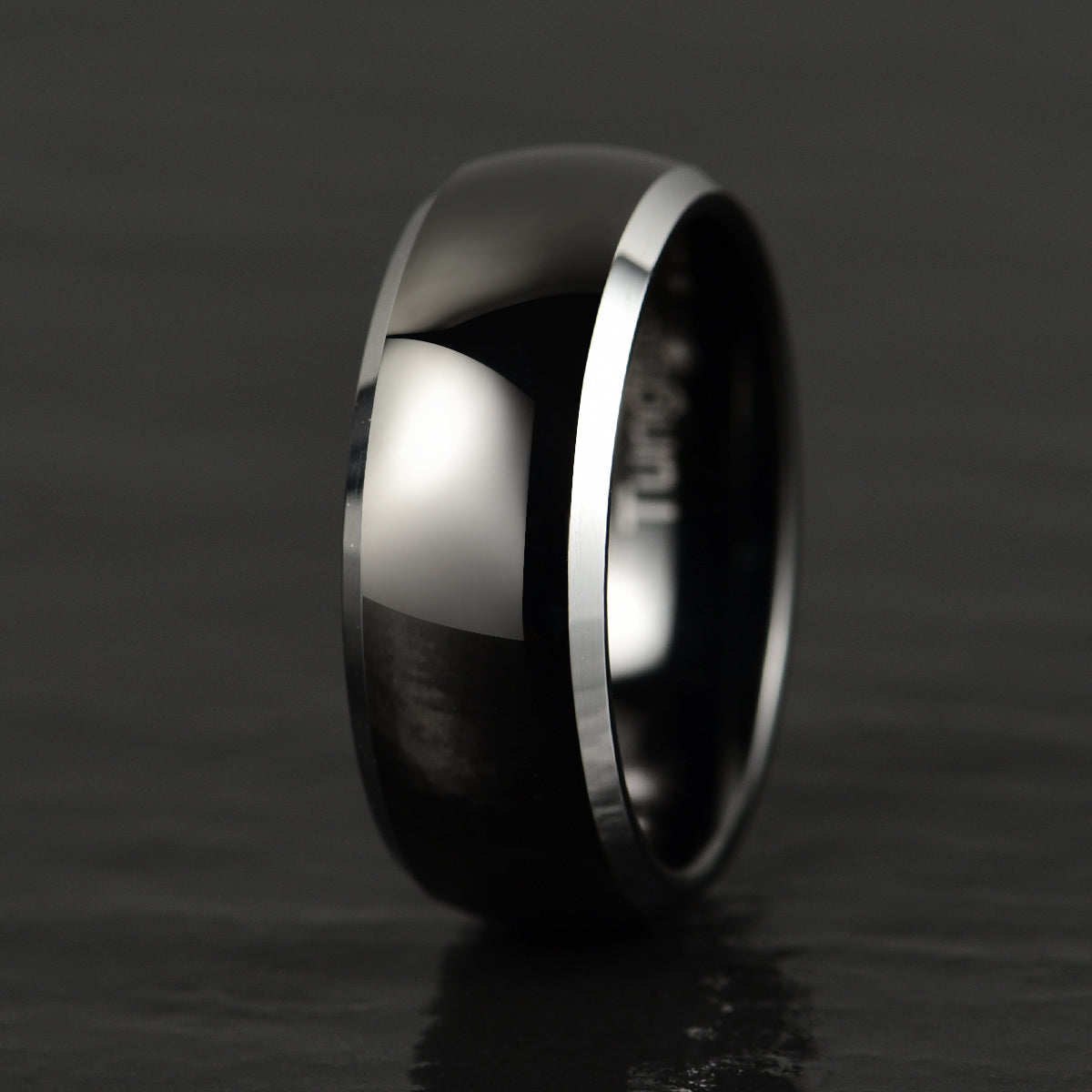 Glossy Black Tungsten Men's Wedding Band 8MM - PRISTINE RINGS