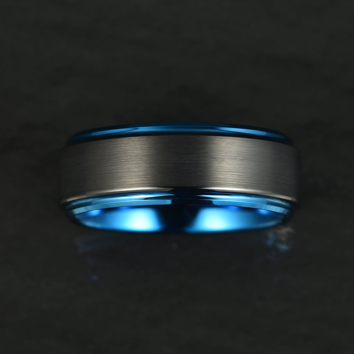 Black Tungsten Blue Colored Ring Passion Collection Men's Wedding Band 8MM - PRISTINE RINGS