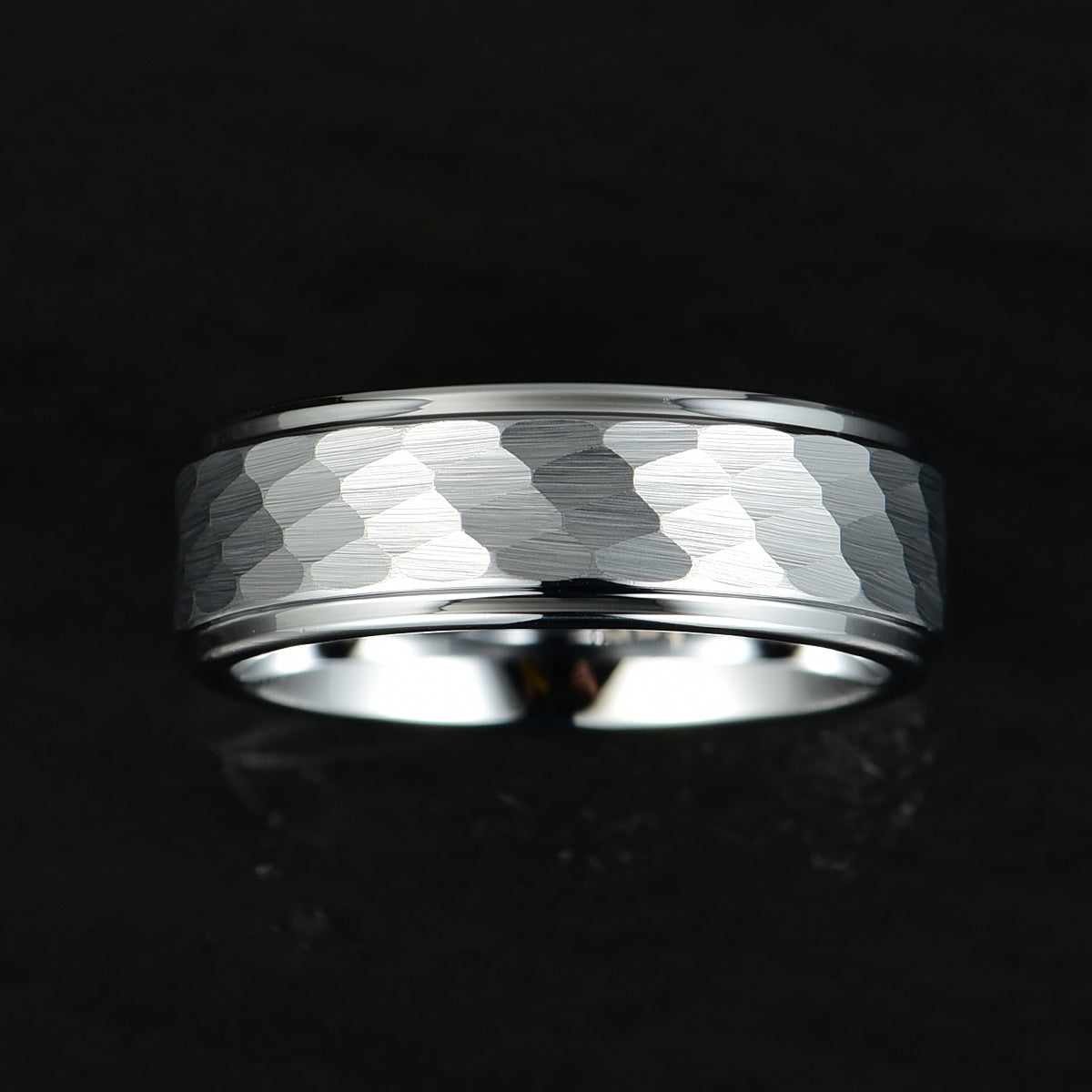 Hammered White Tungsten Men's Wedding Band 8MM - PRISTINE RINGS