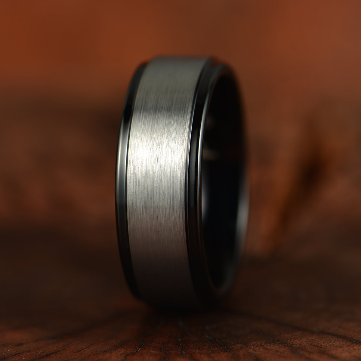 Black Tungsten Grey Tungsten Inlay Men's Wedding Band - PRISTINE RINGS