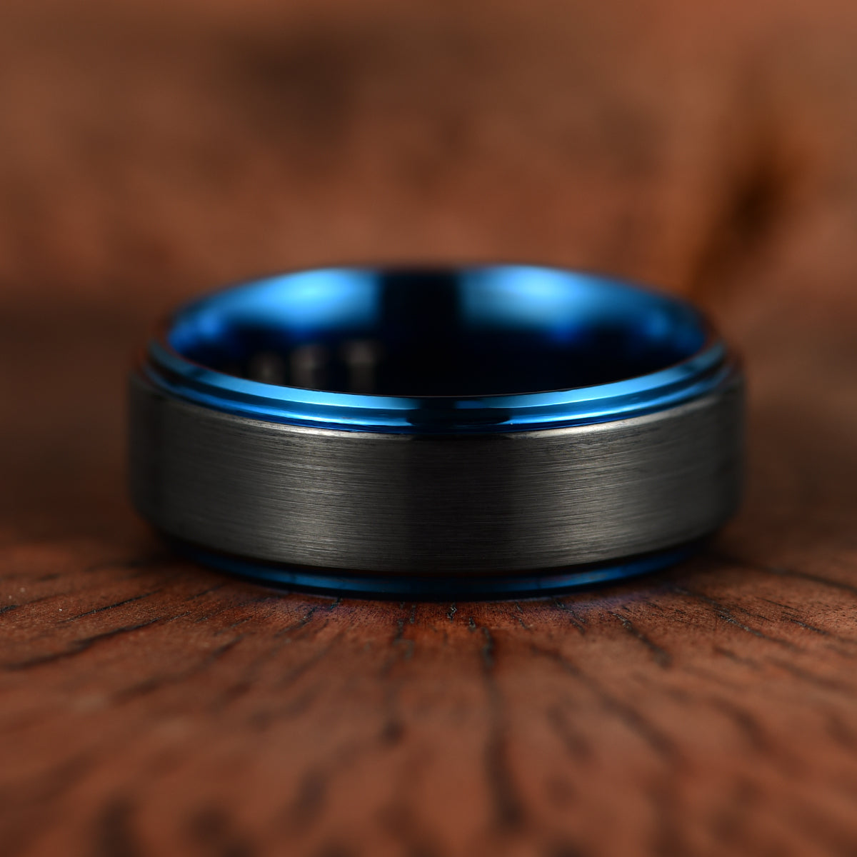 Black Tungsten Blue Colored Ring Passion Collection Men's Wedding Band 8MM - PRISTINE RINGS