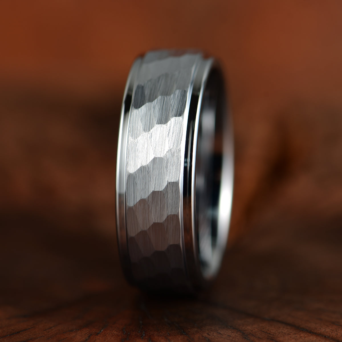 Hammered White Tungsten Men's Wedding Band 8MM - PRISTINE RINGS