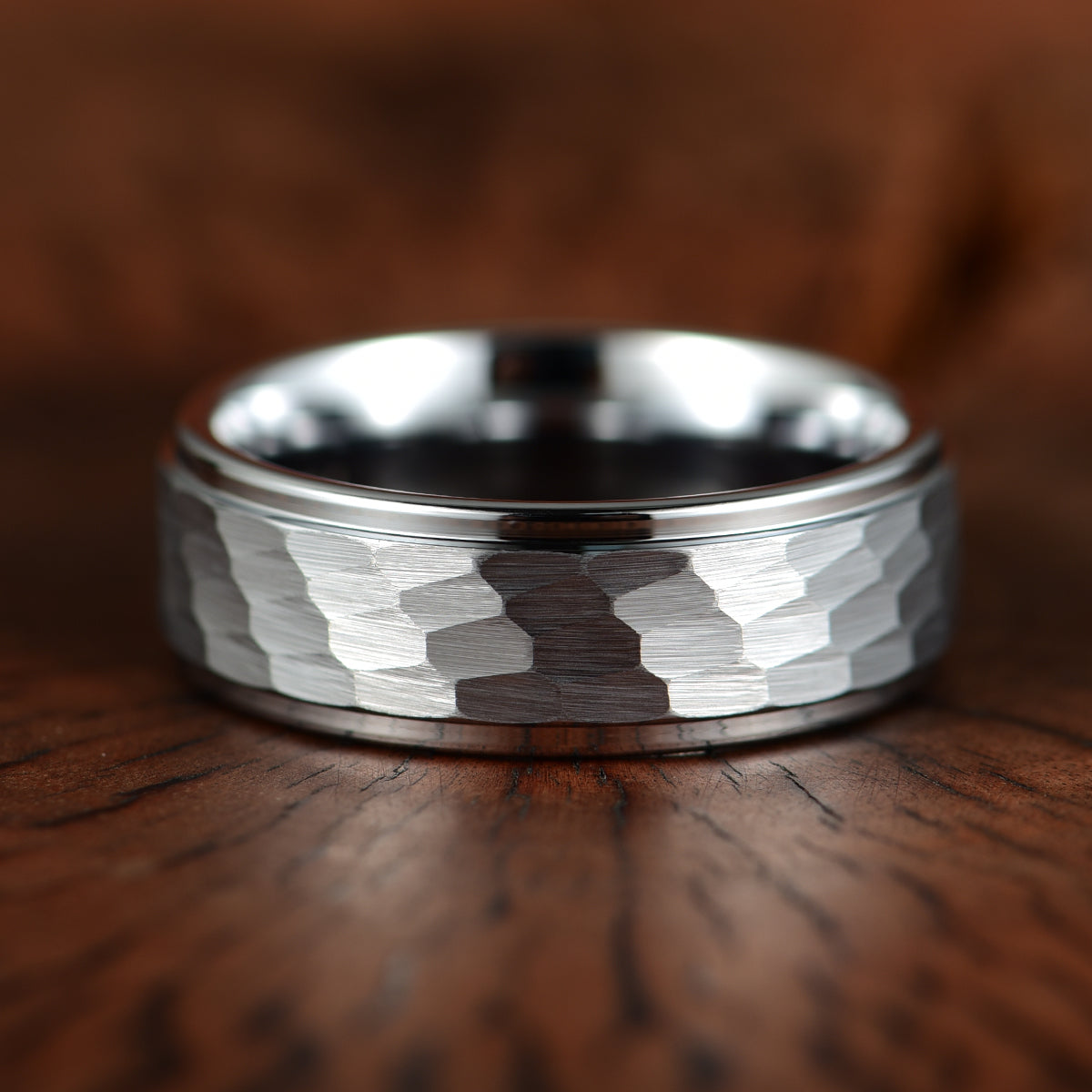 Hammered White Tungsten Men's Wedding Band 8MM - PRISTINE RINGS