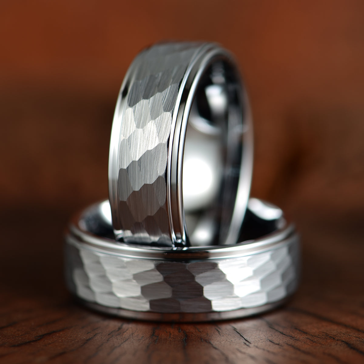Hammered White Tungsten Men's Wedding Band 8MM - PRISTINE RINGS