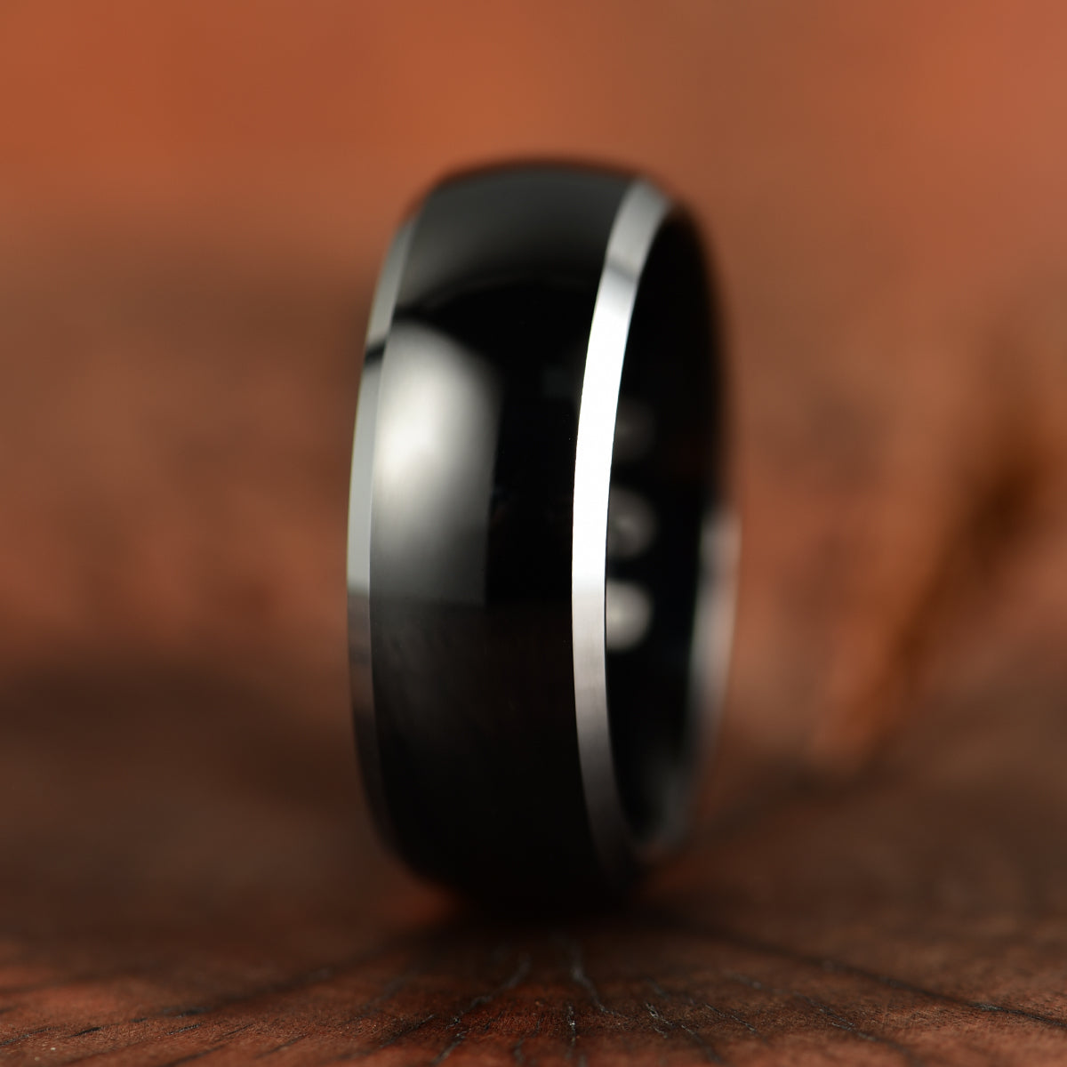 Silver Black Glossy Tungsten Men's Wedding Band 8MM - PRISTINE RINGS