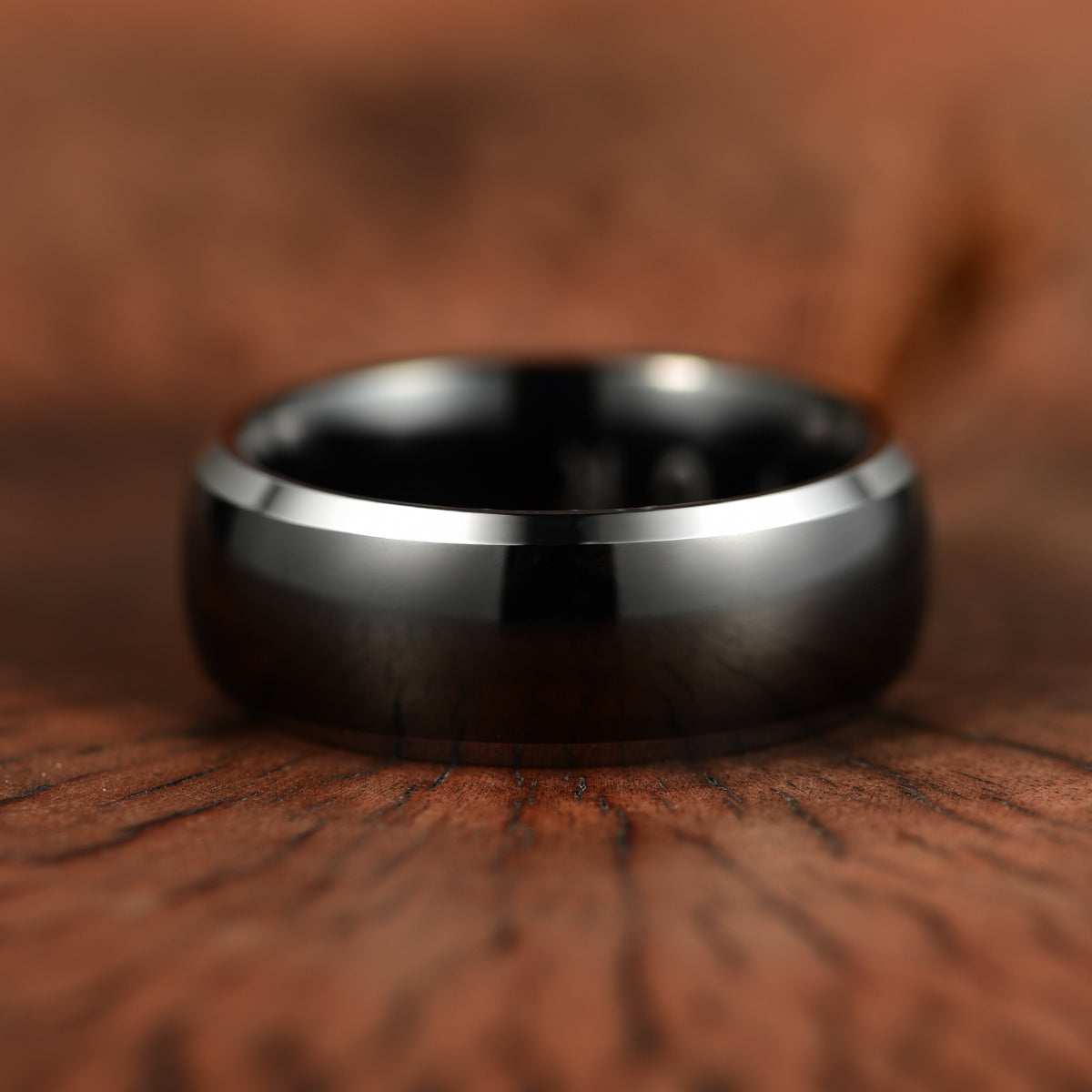 Silver Black Glossy Tungsten Men's Wedding Band 8MM - PRISTINE RINGS
