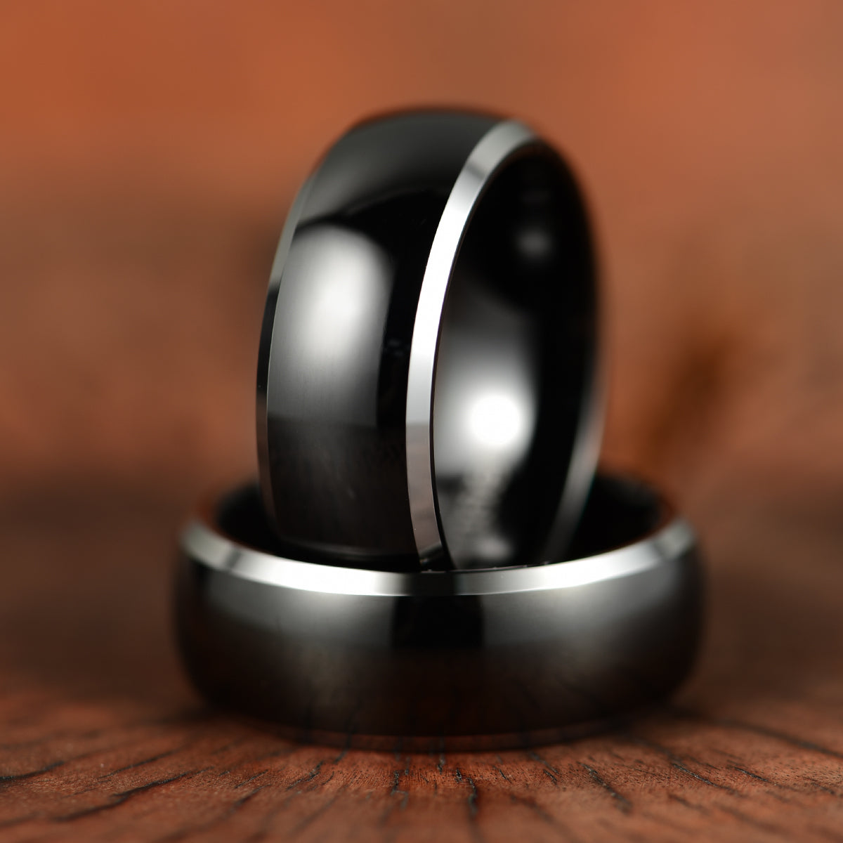 Silver Black Glossy Tungsten Men's Wedding Band 8MM - PRISTINE RINGS