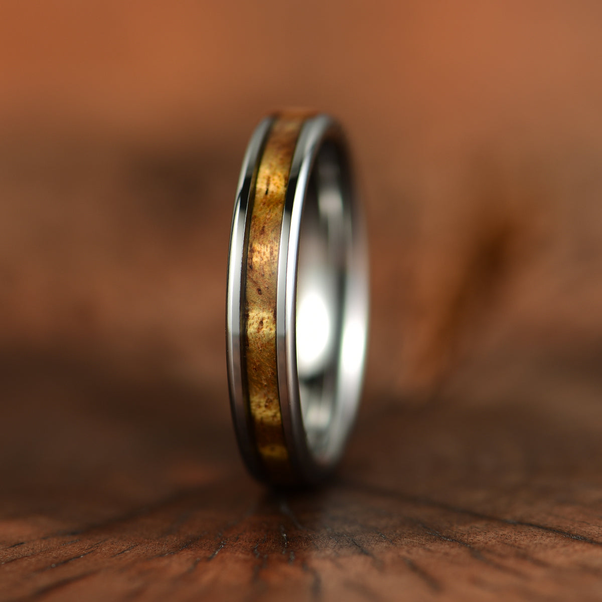 Tungsten Koa Wood Women's Wedding Band 4MM - PRISTINE RINGS