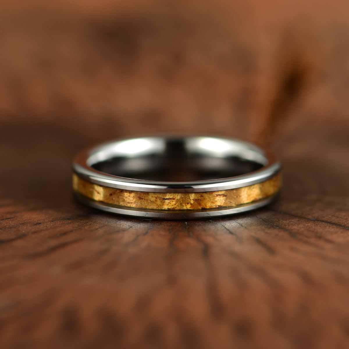 Tungsten Koa Wood Women's Wedding Band 4MM - PRISTINE RINGS