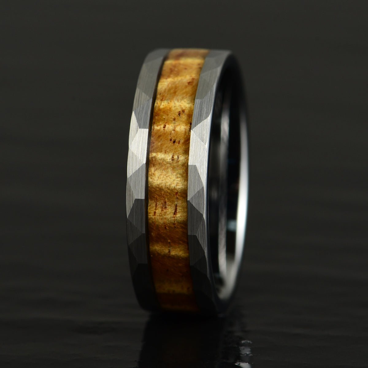 Hammered Tungsten Koa Wood Men's Wedding Band 8MM - PRISTINE RINGS