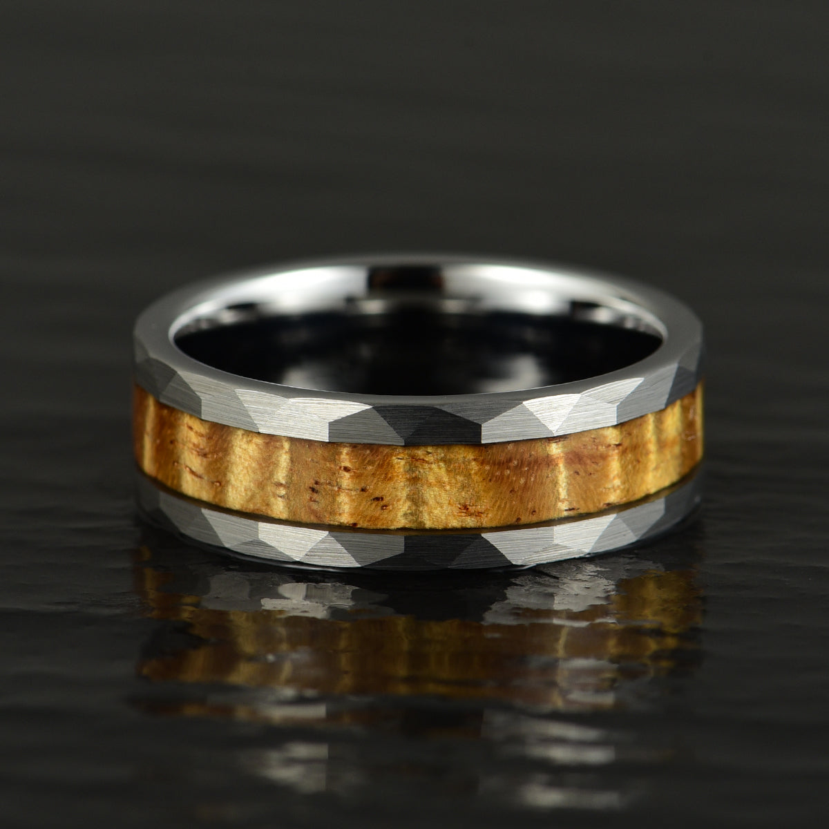 Hammered Tungsten Koa Wood Men's Wedding Band 8MM - PRISTINE RINGS