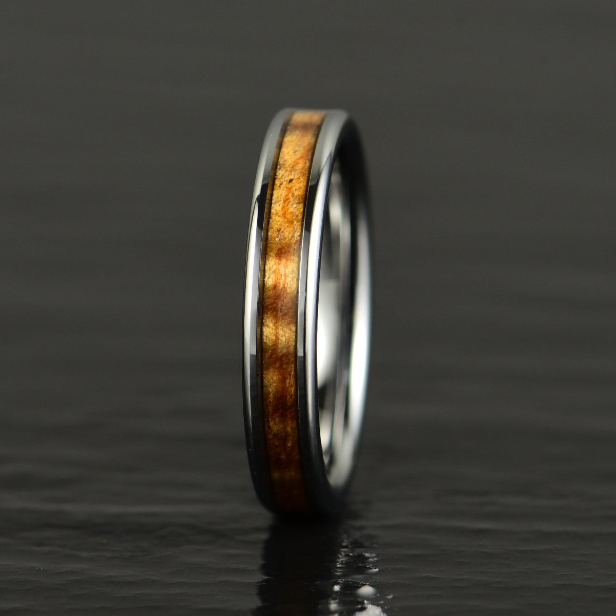 Hammered Tungsten Koa Wood Women's Wedding Band 4MM