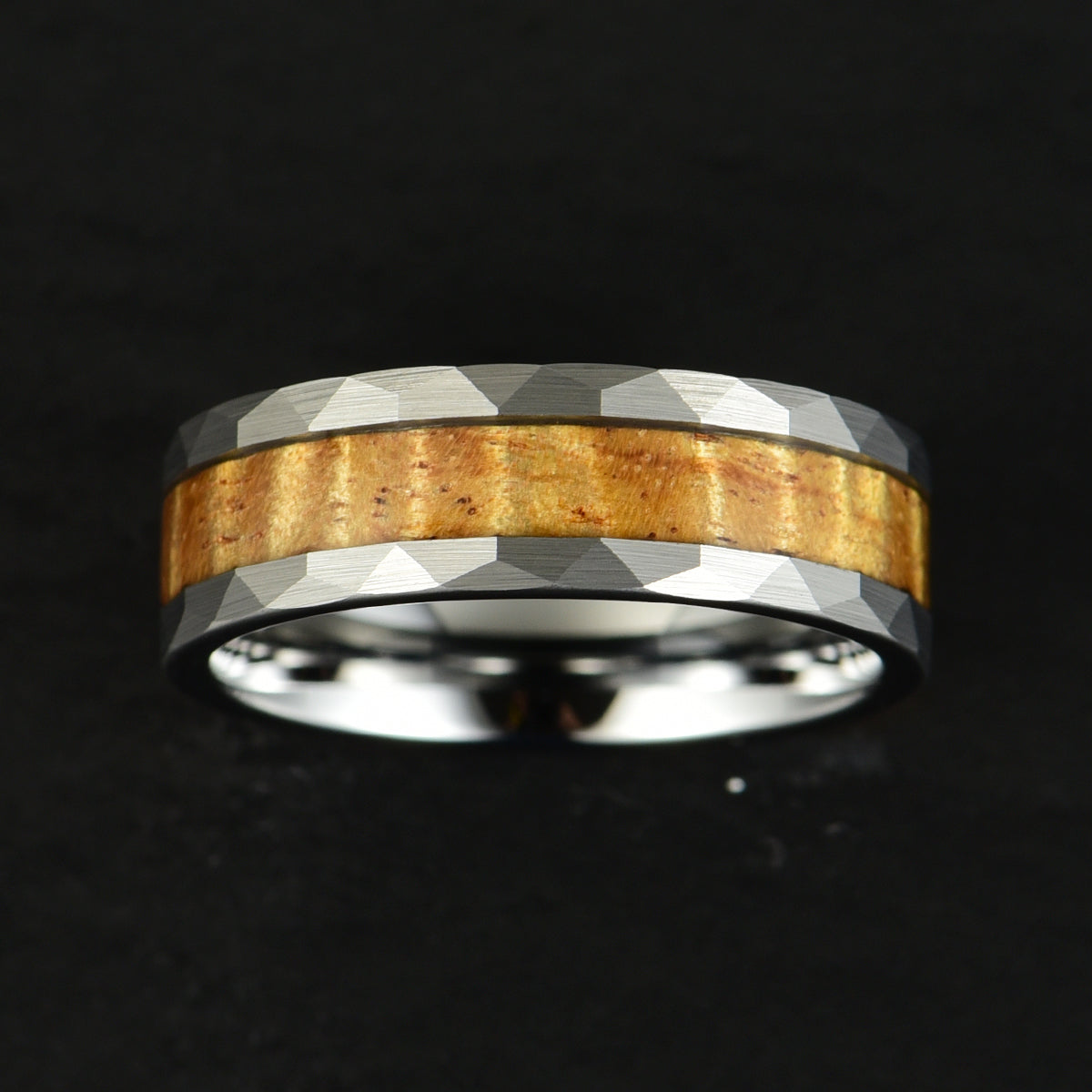 Hammered Tungsten Koa Wood Men's Wedding Band 8MM - PRISTINE RINGS