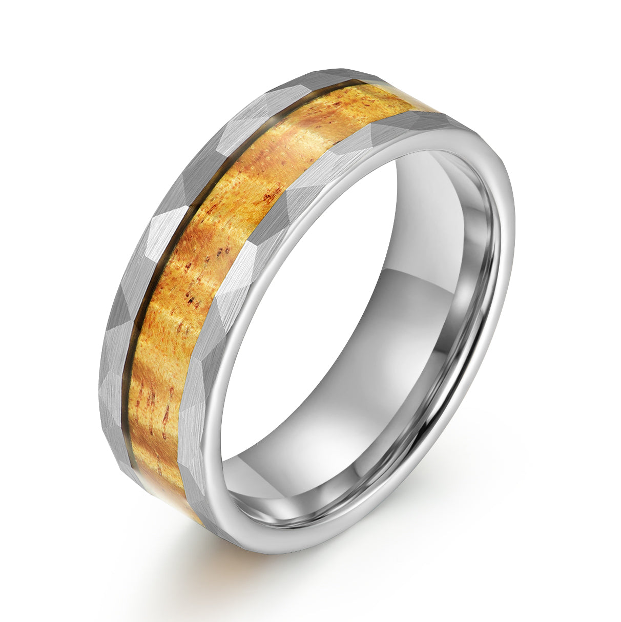 Hammered Tungsten Koa Wood Men's Wedding Band 8MM - PRISTINE RINGS