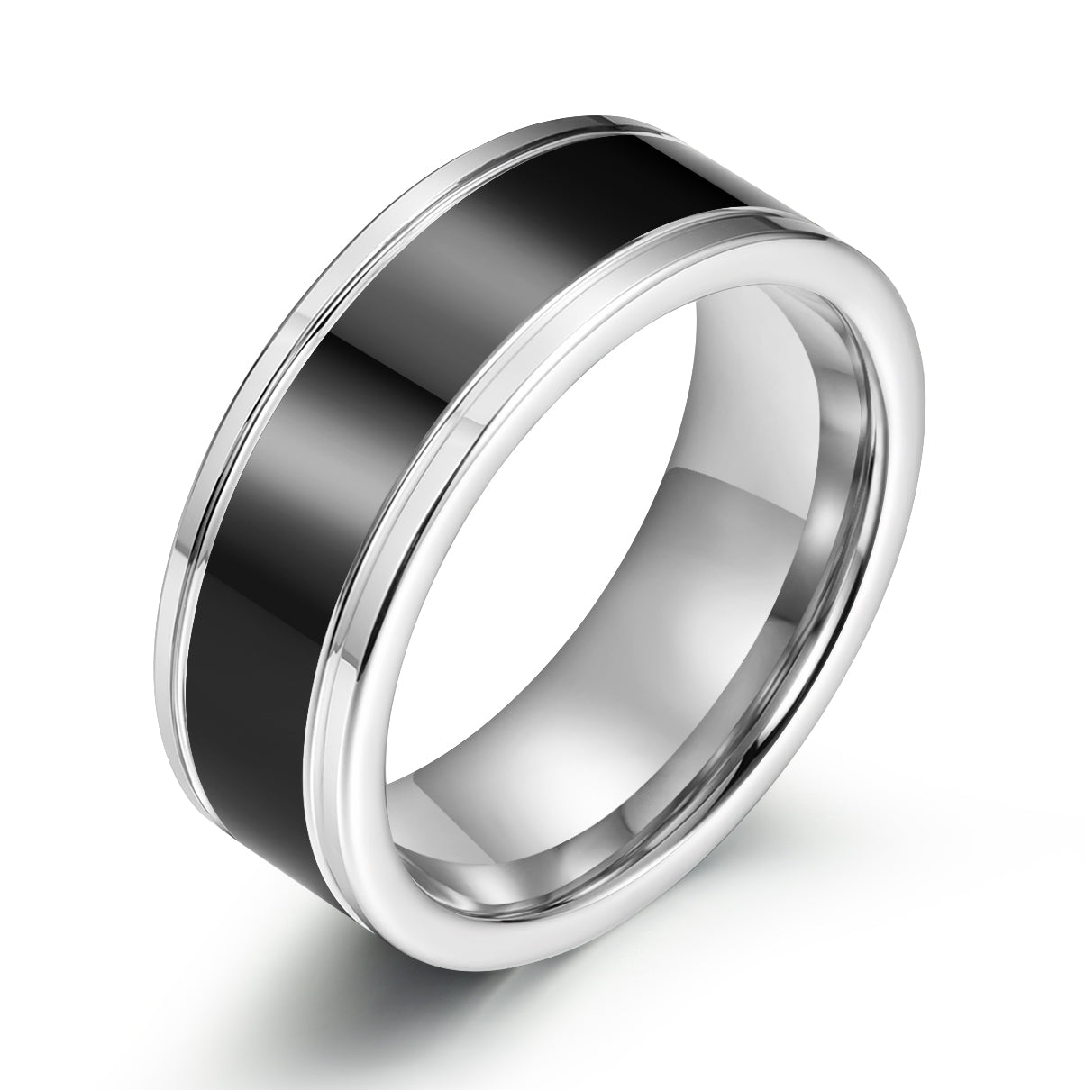 Black Glossy Tungsten Men's Wedding Band 8MM - PRISTINE RINGS