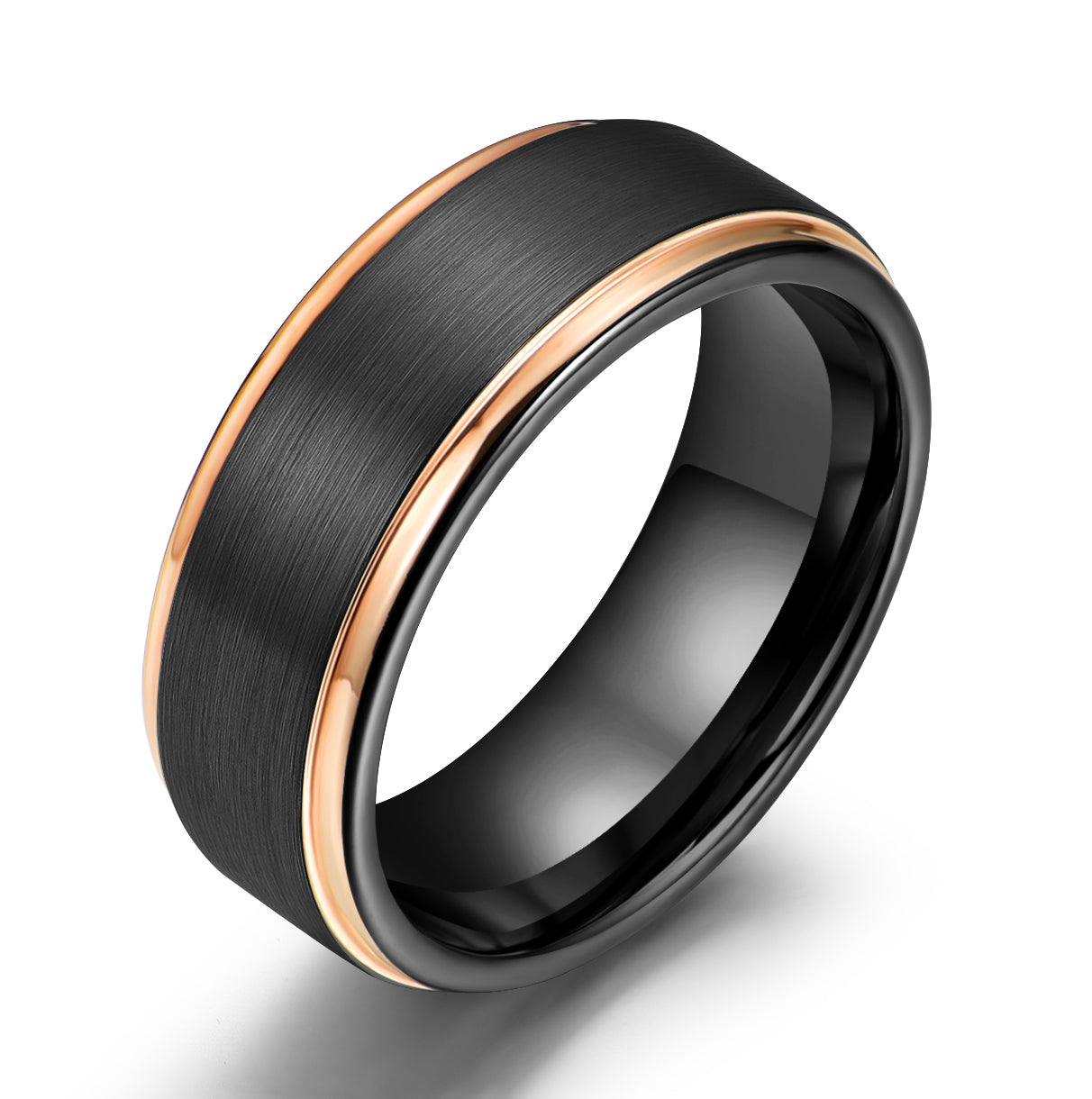Black Tungsten Rose Inlay Men's Wedding Band 8MM - PRISTINE RINGS