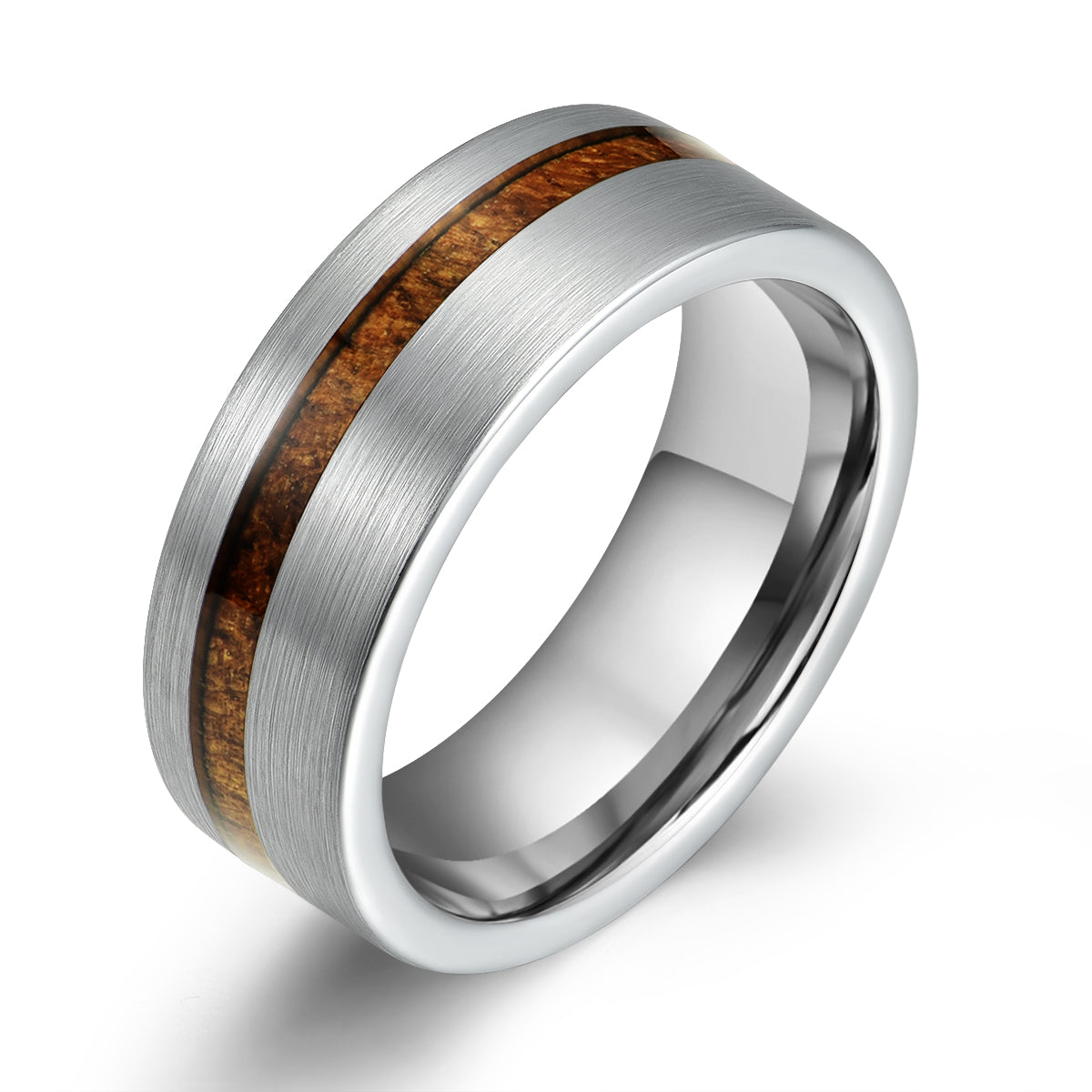 Silver Tungsten Koa Wood Inlay Men's Wedding Band - PRISTINE RINGS