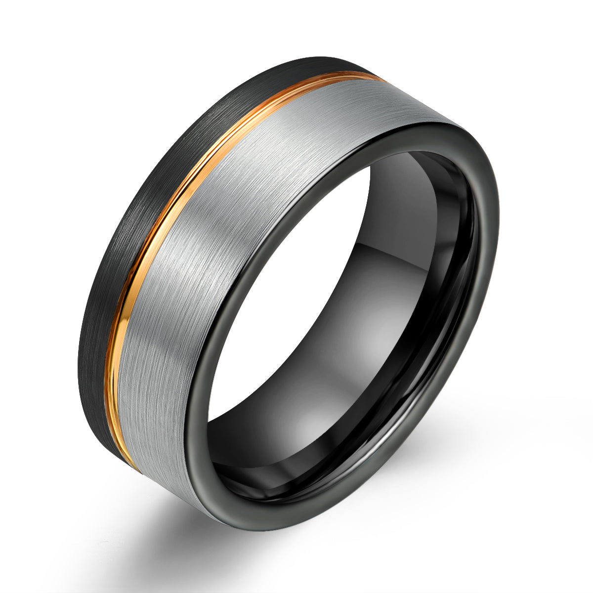 Three Tone Tungsten Men's Wedding Band 8MM - PRISTINE RINGS