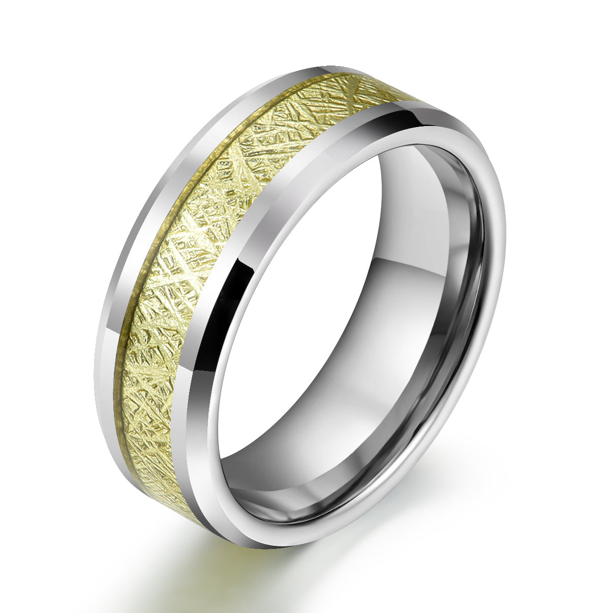 Silver Tungsten Gold Foil Men's Wedding Band 8MM - PRISTINE RINGS