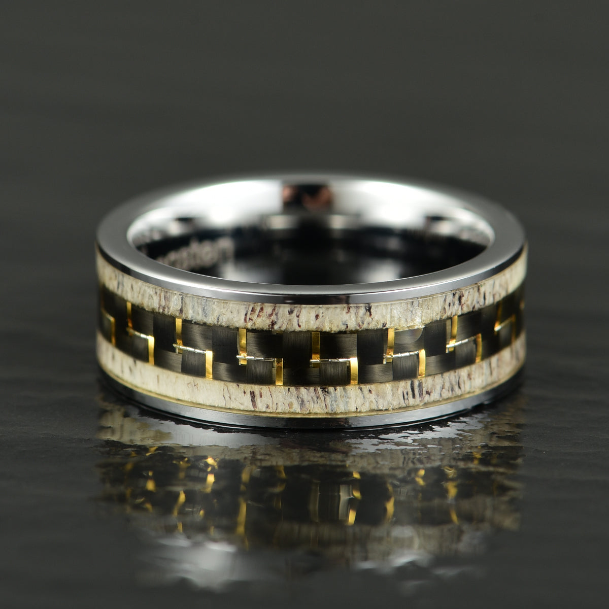 Tungsten Golden Inlay Men's Wedding Band 8MM - PRISTINE RINGS