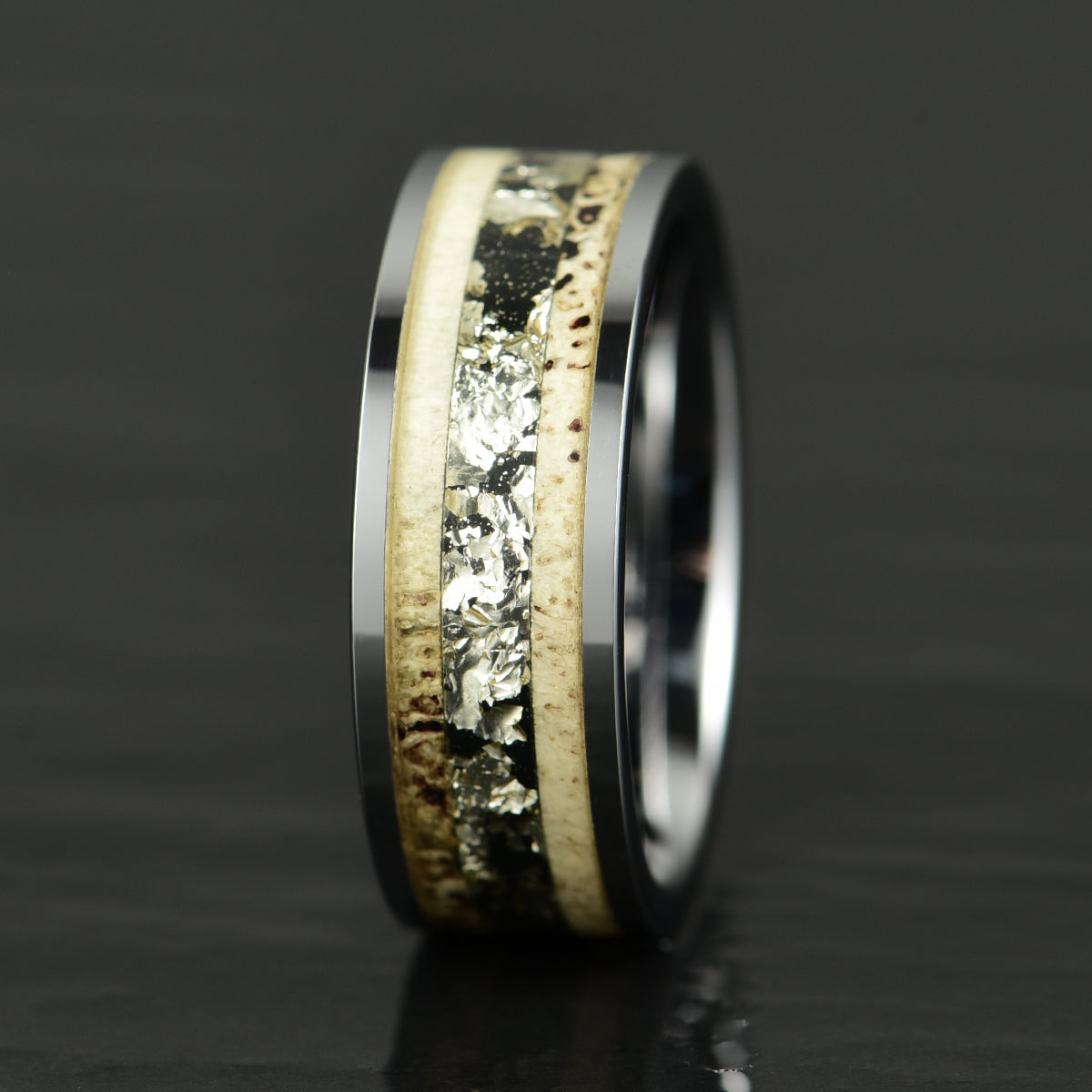 Tungsten Antler Gold Foil Men's Wedding Band 8MM