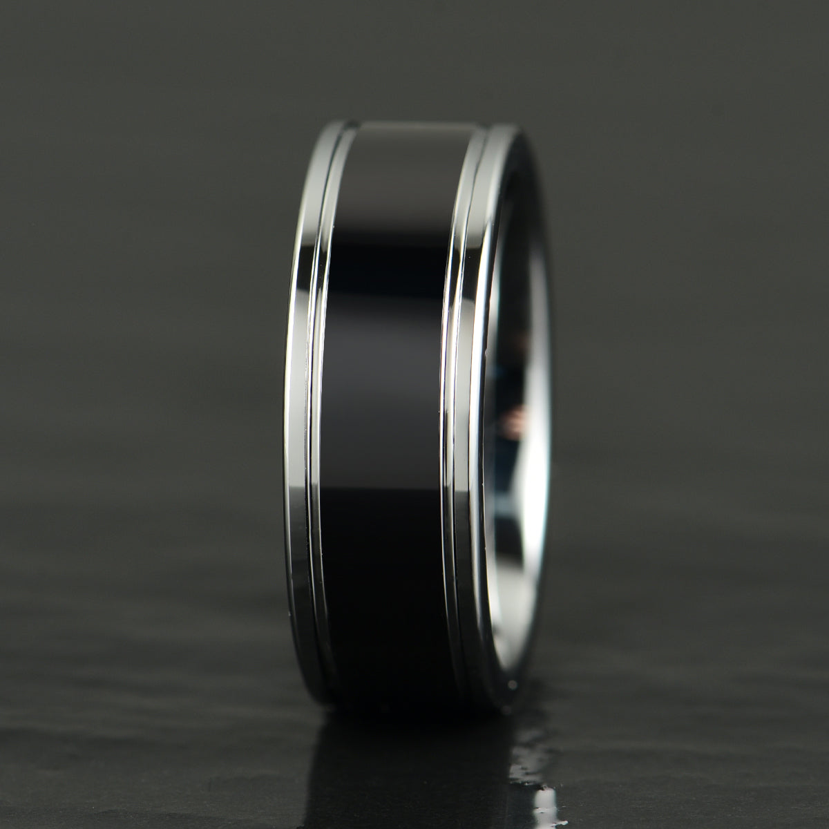 Black Glossy Tungsten Men's Wedding Band 8MM - PRISTINE RINGS