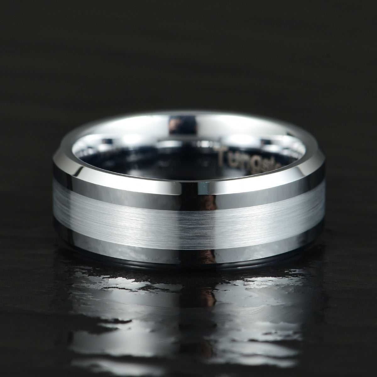 Silver Tungsten Brushed Men's Wedding Band 8MM - PRISTINE RINGS