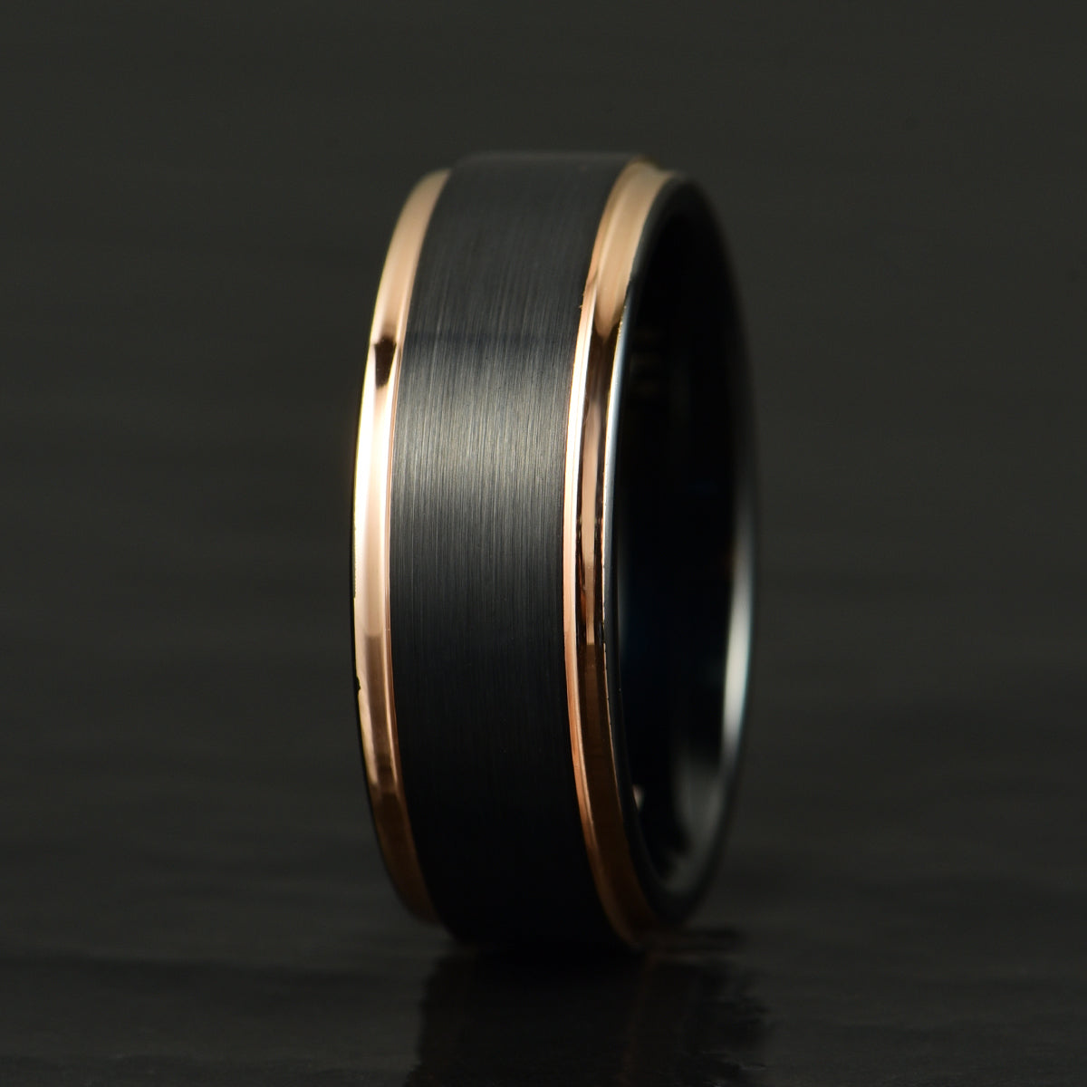 Black Tungsten Rose Inlay Men's Wedding Band 8MM - PRISTINE RINGS