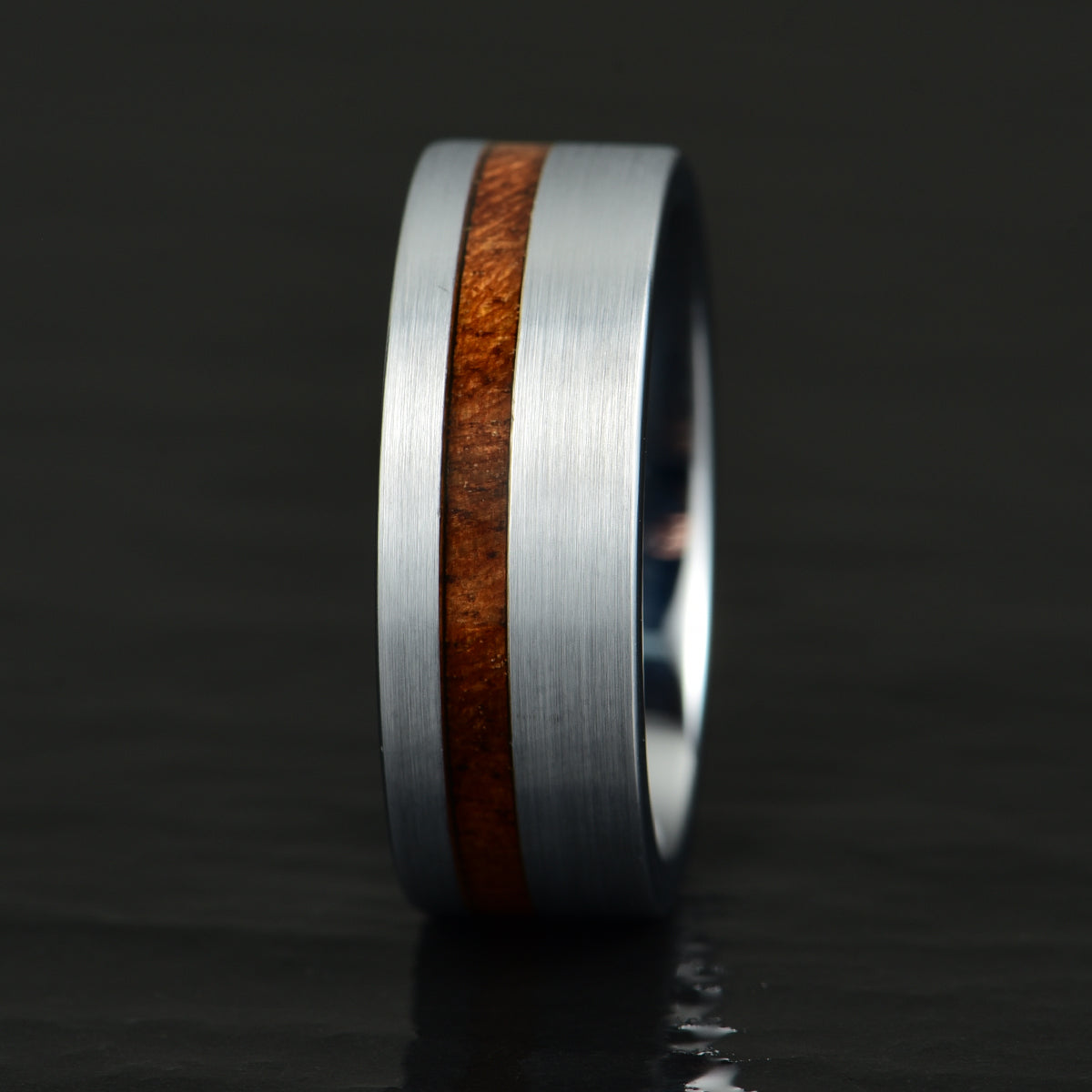 Silver Tungsten Koa Wood Inlay Men's Wedding Band - PRISTINE RINGS