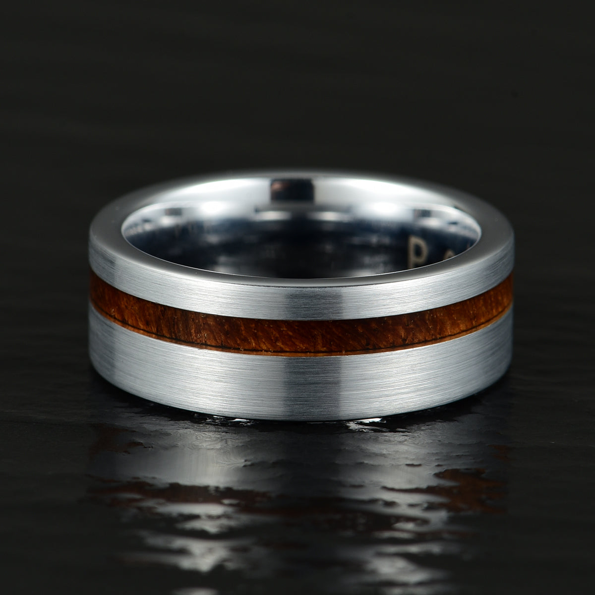 Silver Tungsten Koa Wood Inlay Men's Wedding Band - PRISTINE RINGS