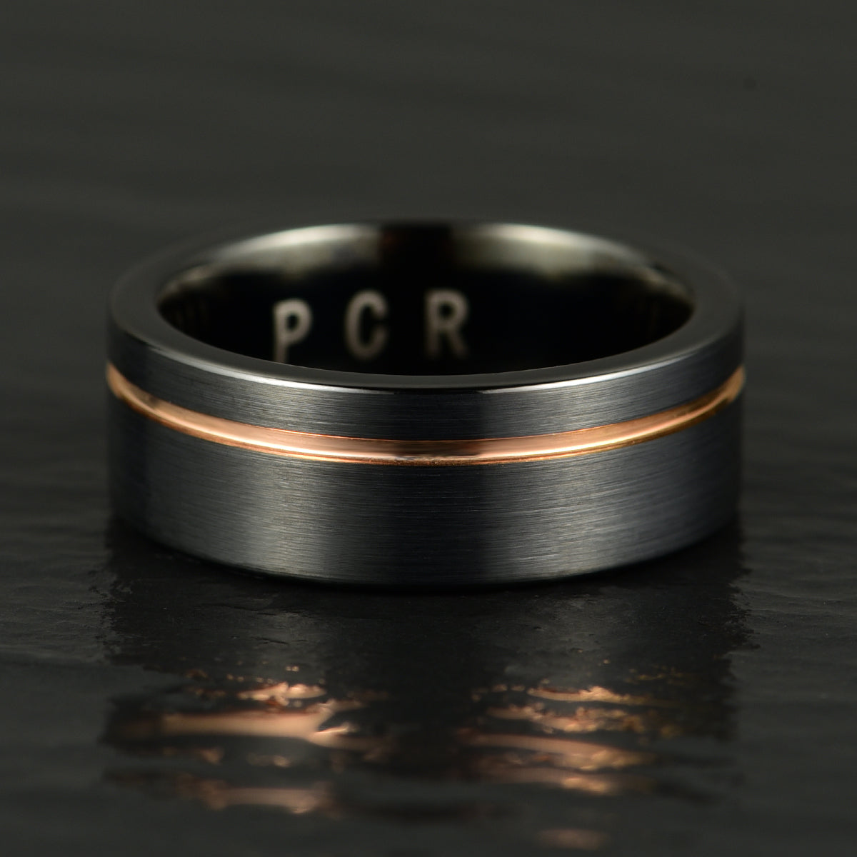 Tungsten Yellow Inlay Men's Wedding Band 8MM - PRISTINE RINGS