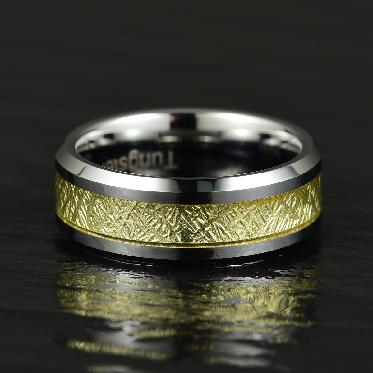 Silver Tungsten Gold Foil Men's Wedding Band 8MM - PRISTINE RINGS