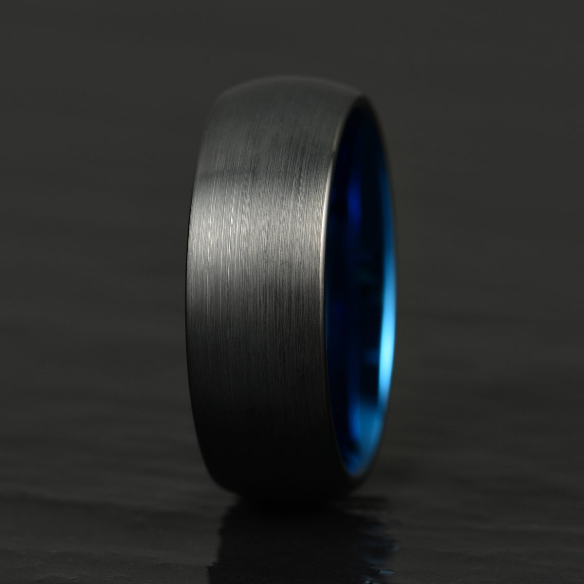Black Tungsten Blue Inlay Pristine Passion Men's Wedding Band 8MM - PRISTINE RINGS