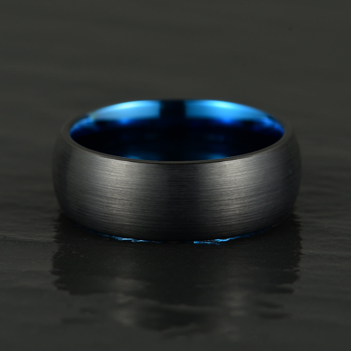 Black Tungsten Blue Inlay Pristine Passion Men's Wedding Band 8MM - PRISTINE RINGS