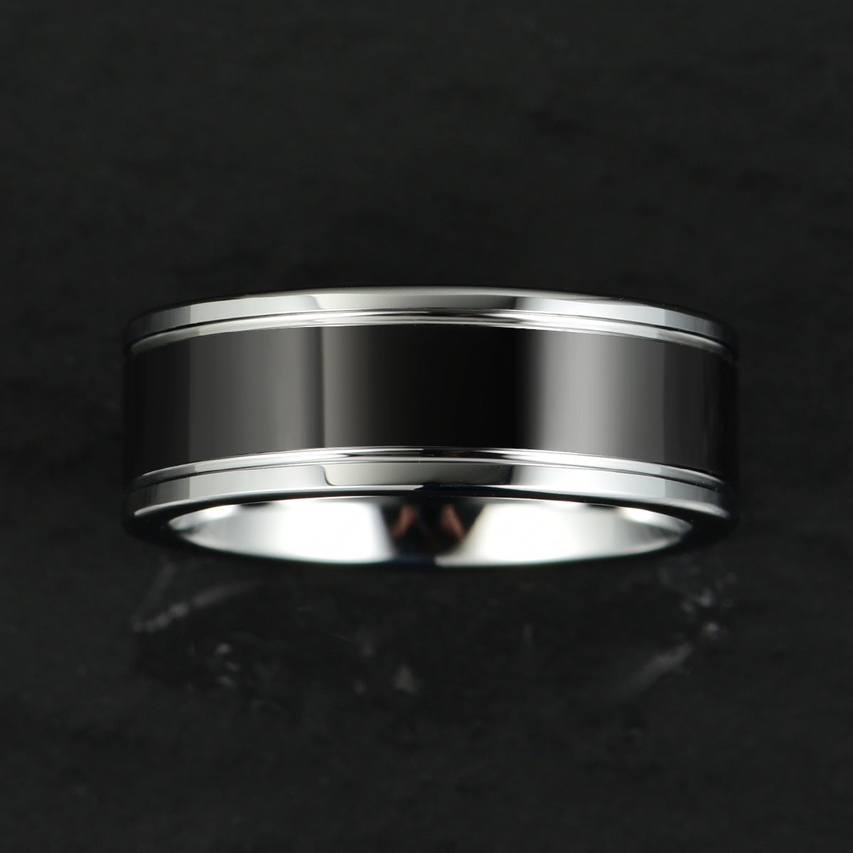 Black Glossy Tungsten Men's Wedding Band 8MM - PRISTINE RINGS