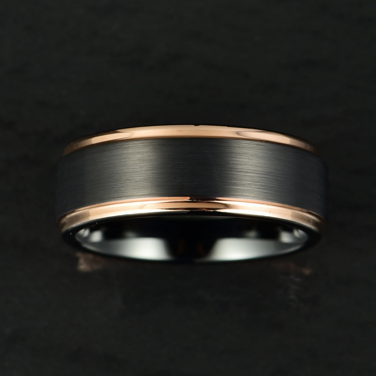 Black Tungsten Rose Inlay Men's Wedding Band 8MM - PRISTINE RINGS
