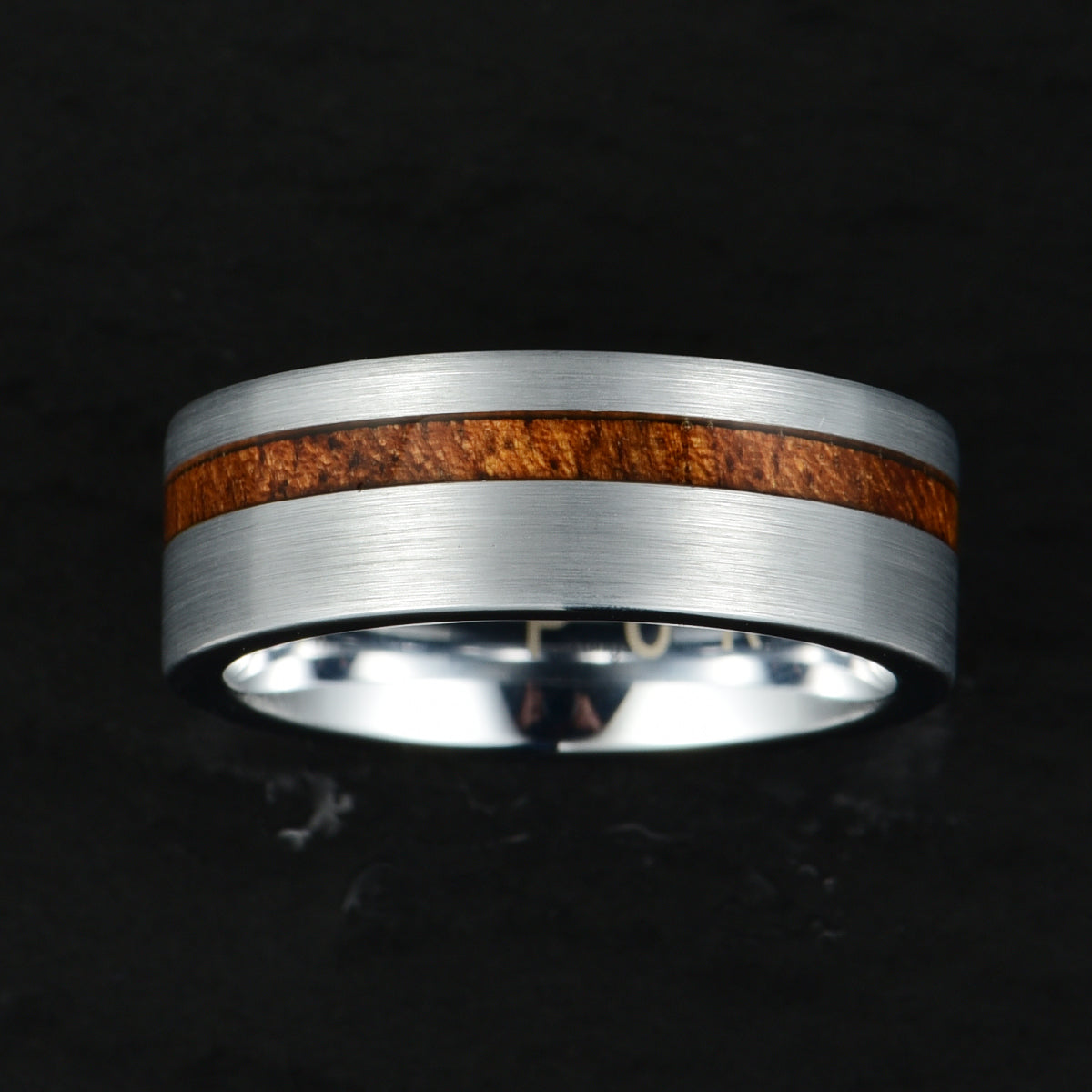 Silver Tungsten Koa Wood Inlay Men's Wedding Band - PRISTINE RINGS