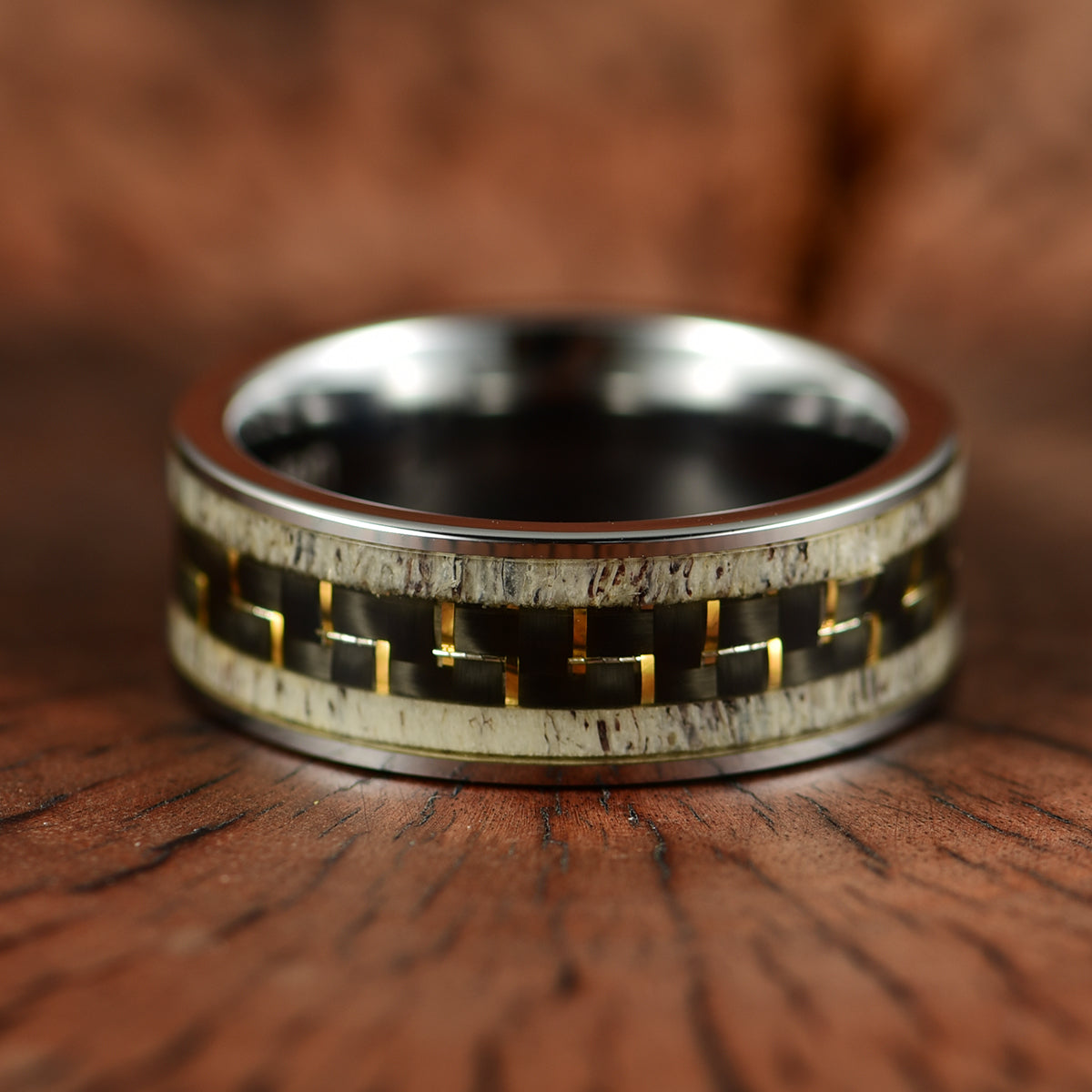 Tungsten Golden Inlay Men's Wedding Band 8MM - PRISTINE RINGS