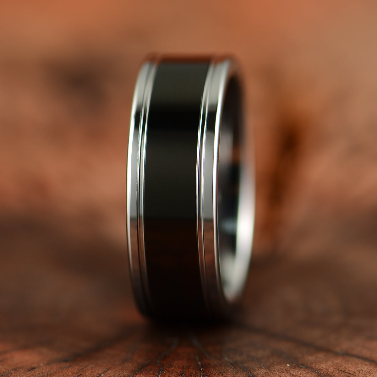 Black Glossy Tungsten Men's Wedding Band 8MM - PRISTINE RINGS