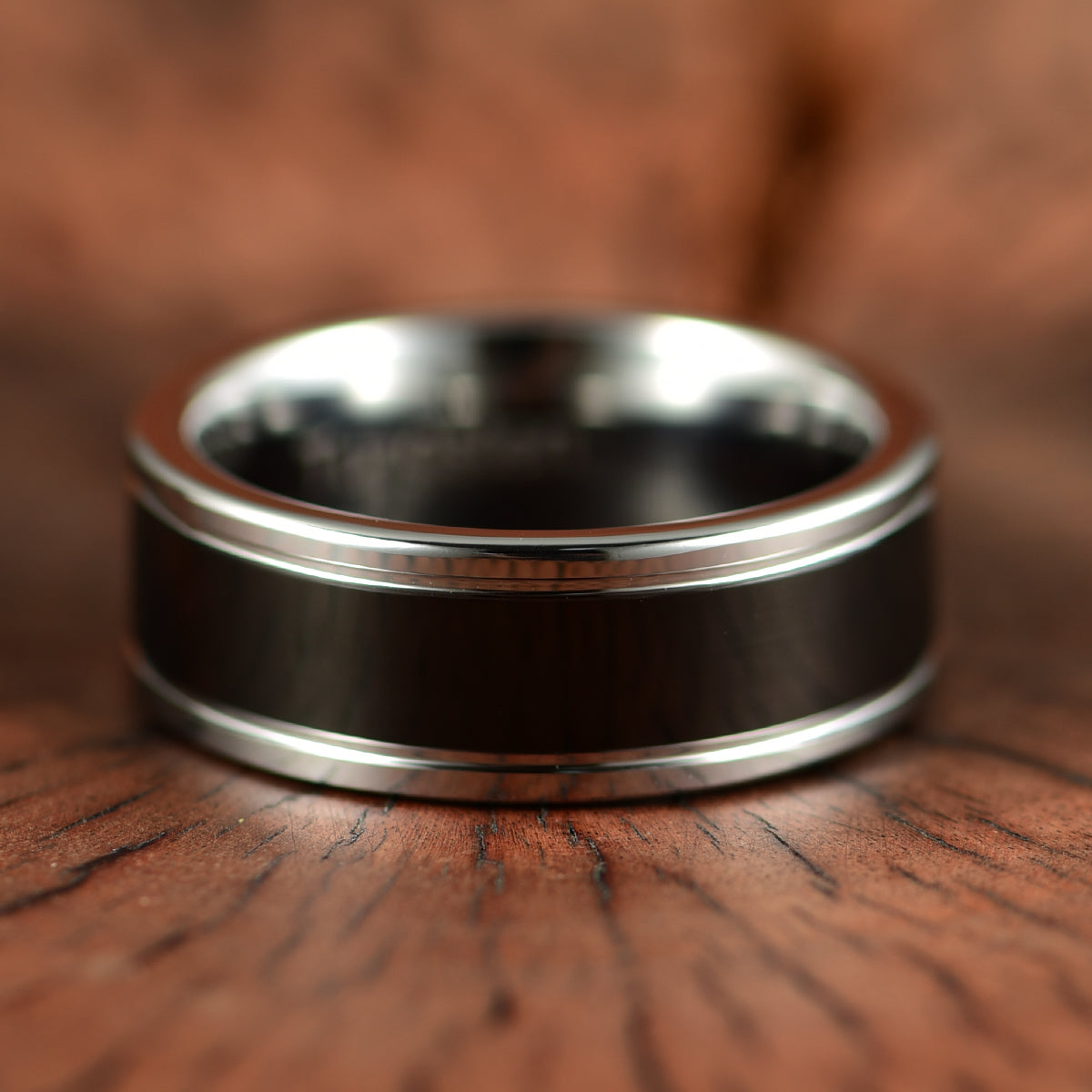 Black Glossy Tungsten Men's Wedding Band 8MM - PRISTINE RINGS