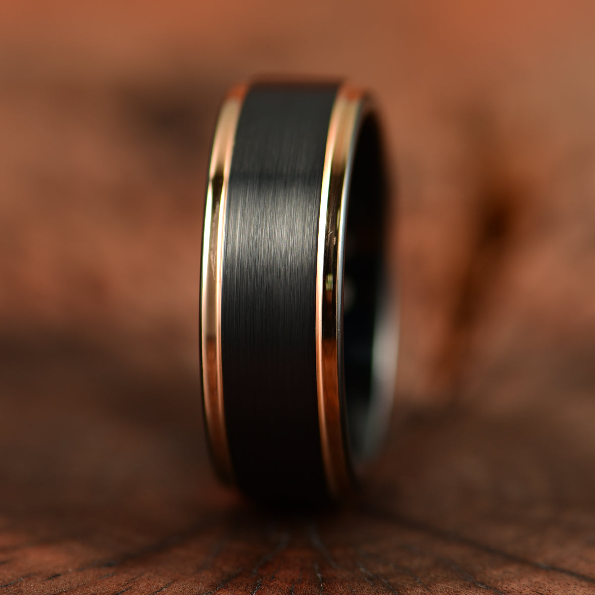 Black Tungsten Rose Inlay Men's Wedding Band 8MM - PRISTINE RINGS