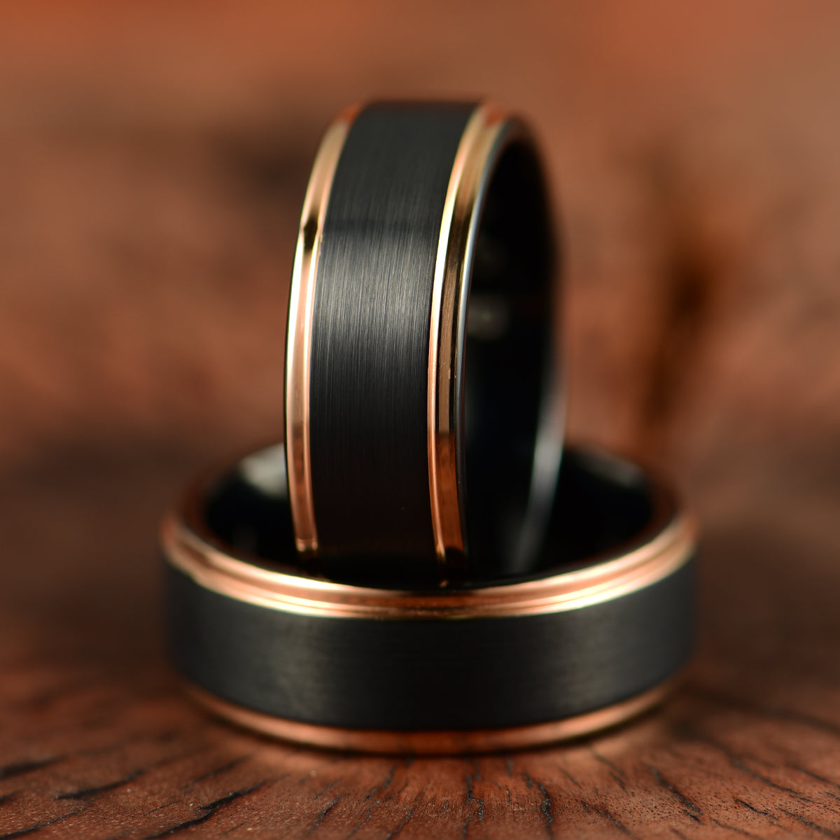 Black Tungsten Rose Inlay Men's Wedding Band 8MM - PRISTINE RINGS