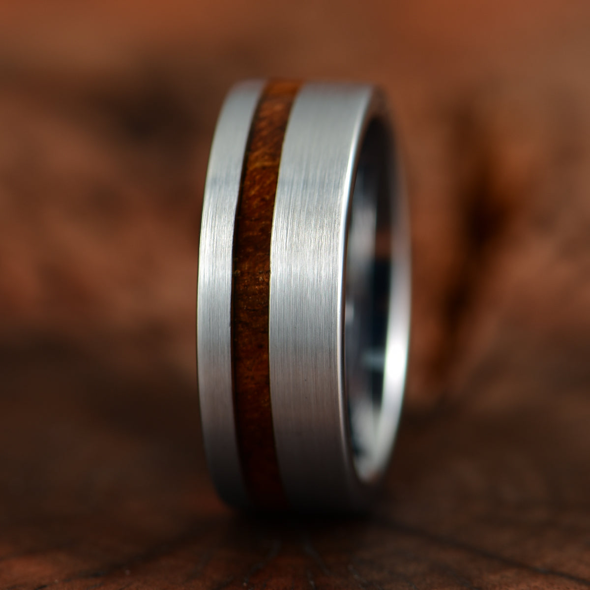 Silver Tungsten Koa Wood Inlay Men's Wedding Band - PRISTINE RINGS