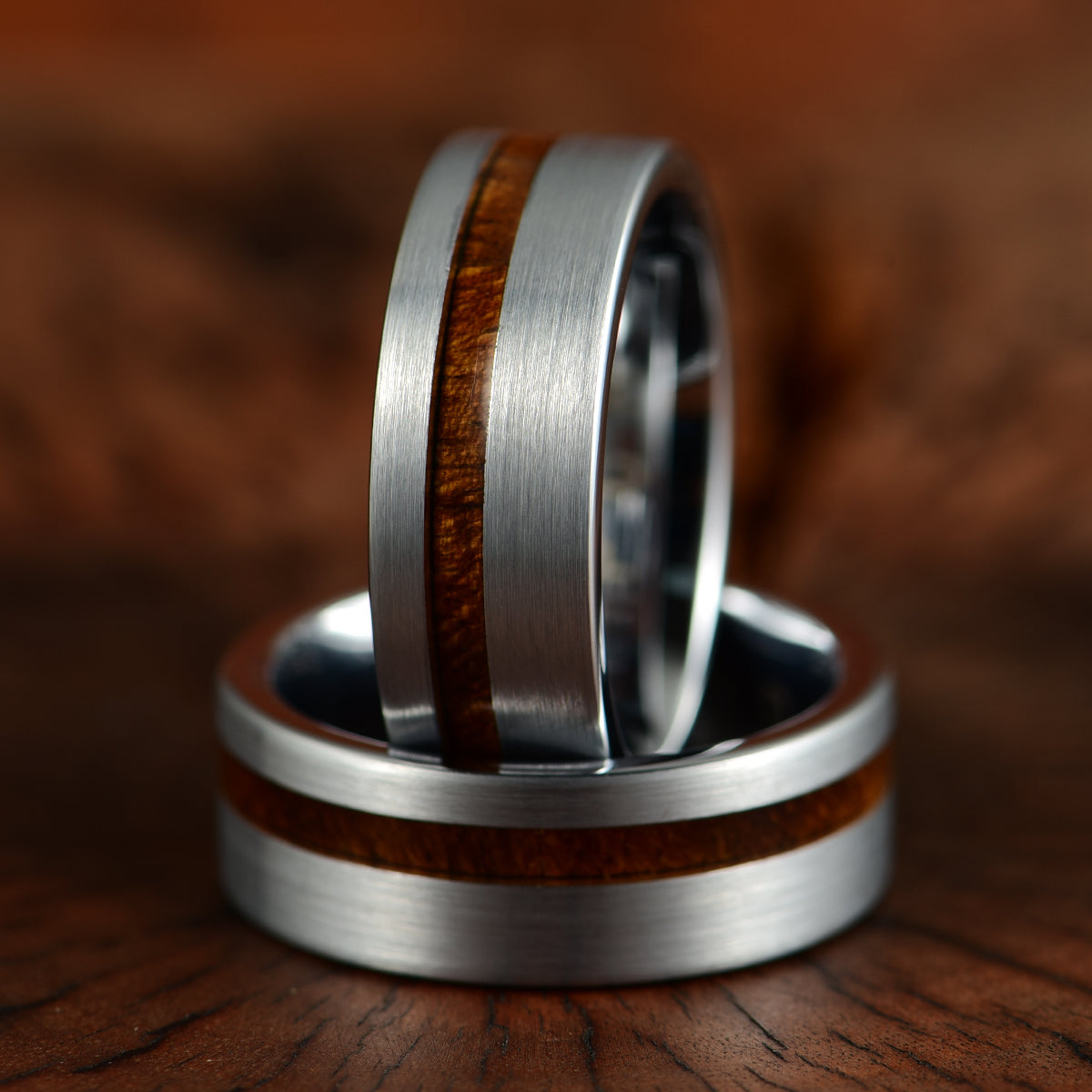 Silver Tungsten Koa Wood Inlay Men's Wedding Band