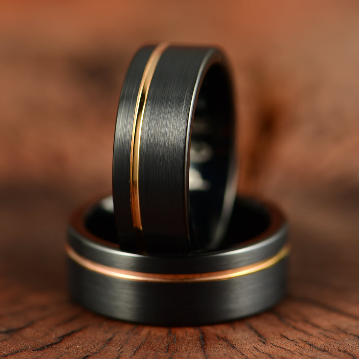 Tungsten Yellow Inlay Men's Wedding Band 8MM - PRISTINE RINGS