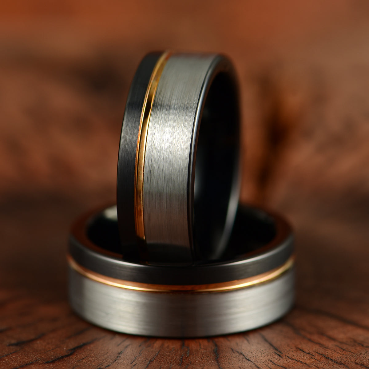 Three Tone Tungsten Men's Wedding Band 8MM - PRISTINE RINGS