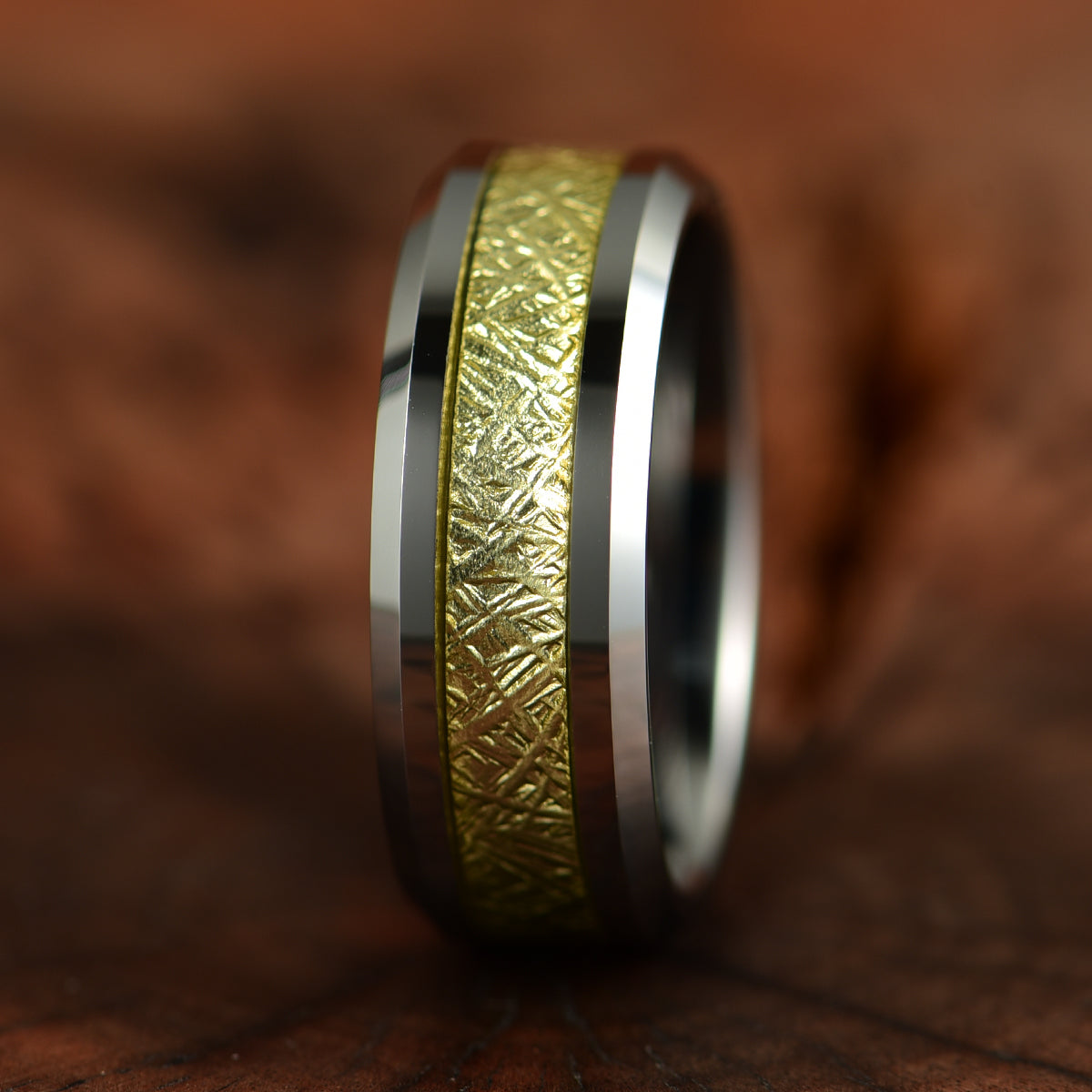 Silver Tungsten Gold Foil Men's Wedding Band 8MM - PRISTINE RINGS