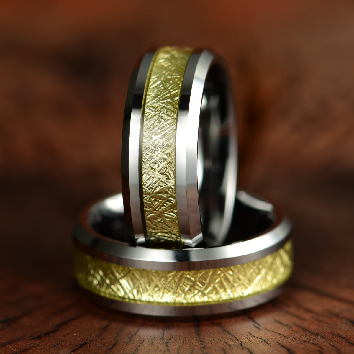 Silver Tungsten Gold Foil Men's Wedding Band 8MM - PRISTINE RINGS